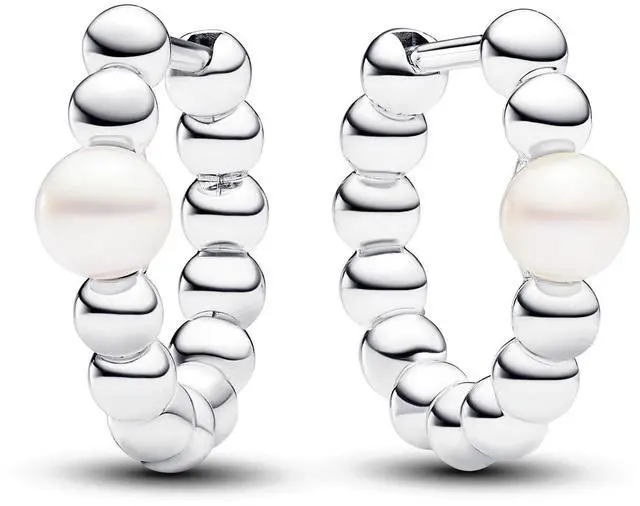 Alt view image 3 of 3 - Pandora Treated Freshwater Cultured Pearl & Beads Hoop Earrings