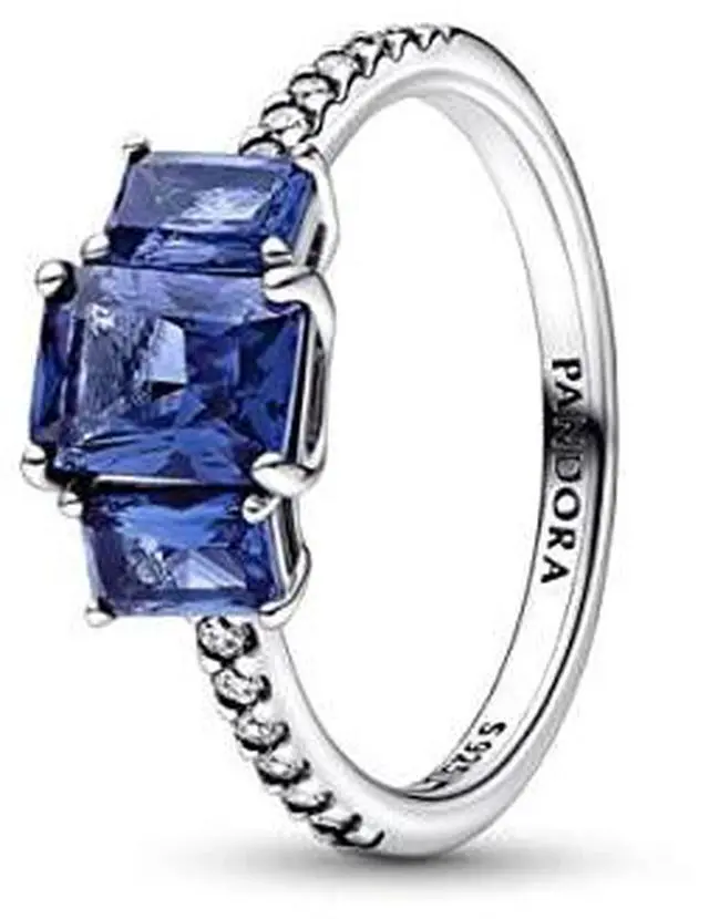 Main image of Pandora Blue Rectangular Three Stone Sparkling Ring