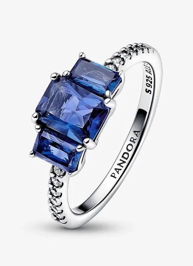 Alt view image 2 of 2 - Pandora Blue Rectangular Three Stone Sparkling Ring