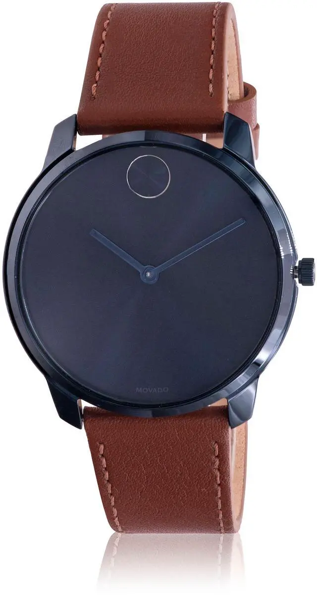 Alt view image 4 of 6 - Movado Mens Bold Blue ION Plated Brown Leather Strap Quartz Watch 3600585