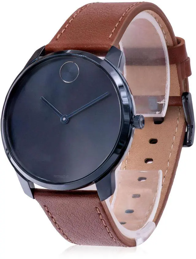 Alt view image 5 of 6 - Movado Mens Bold Blue ION Plated Brown Leather Strap Quartz Watch 3600585