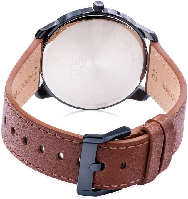 Alt view image 6 of 6 - Movado Mens Bold Blue ION Plated Brown Leather Strap Quartz Watch 3600585