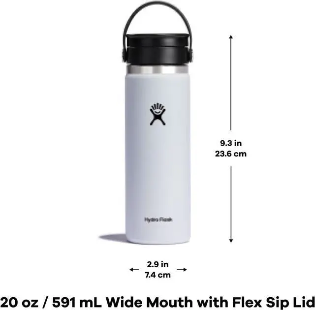 Alt view image 2 of 3 - Hydro Flask Wide Mouth with Flex Sip Lid Insulated Water Bottle Travel Mug - 20 oz- White
