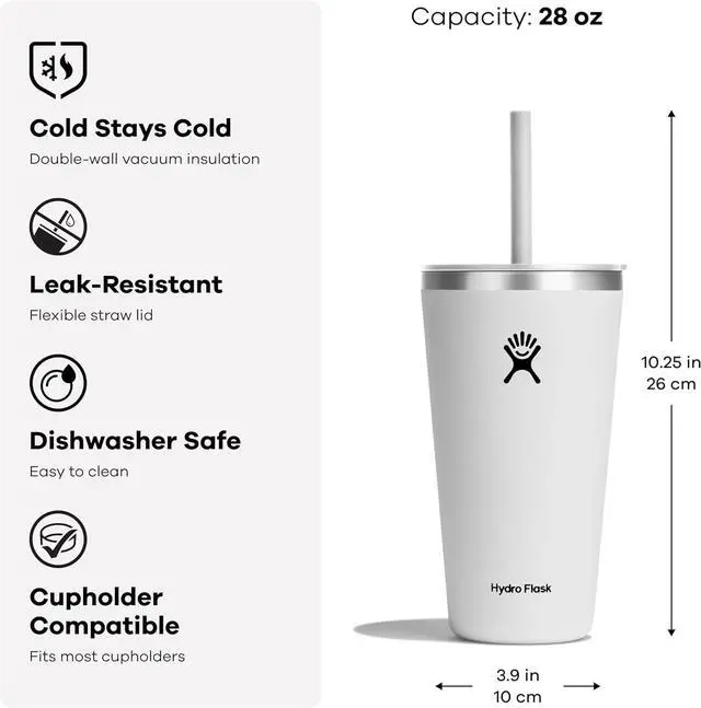 Alt view image 3 of 3 - Hydro Flask All Around Tumbler with Lid and Straw - 28 oz - Black