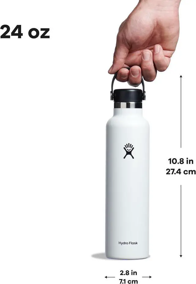 Alt view image 7 of 8 - Hydro Flask Stainless Steel 24oz Standard Mouth White Water Bottle with Flex Cap