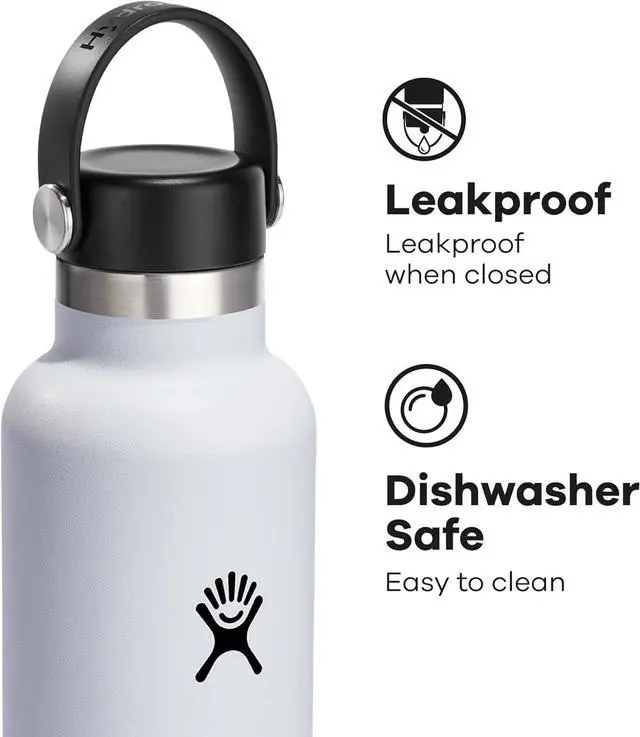 Alt view image 8 of 8 - Hydro Flask Stainless Steel 24oz Standard Mouth White Water Bottle with Flex Cap