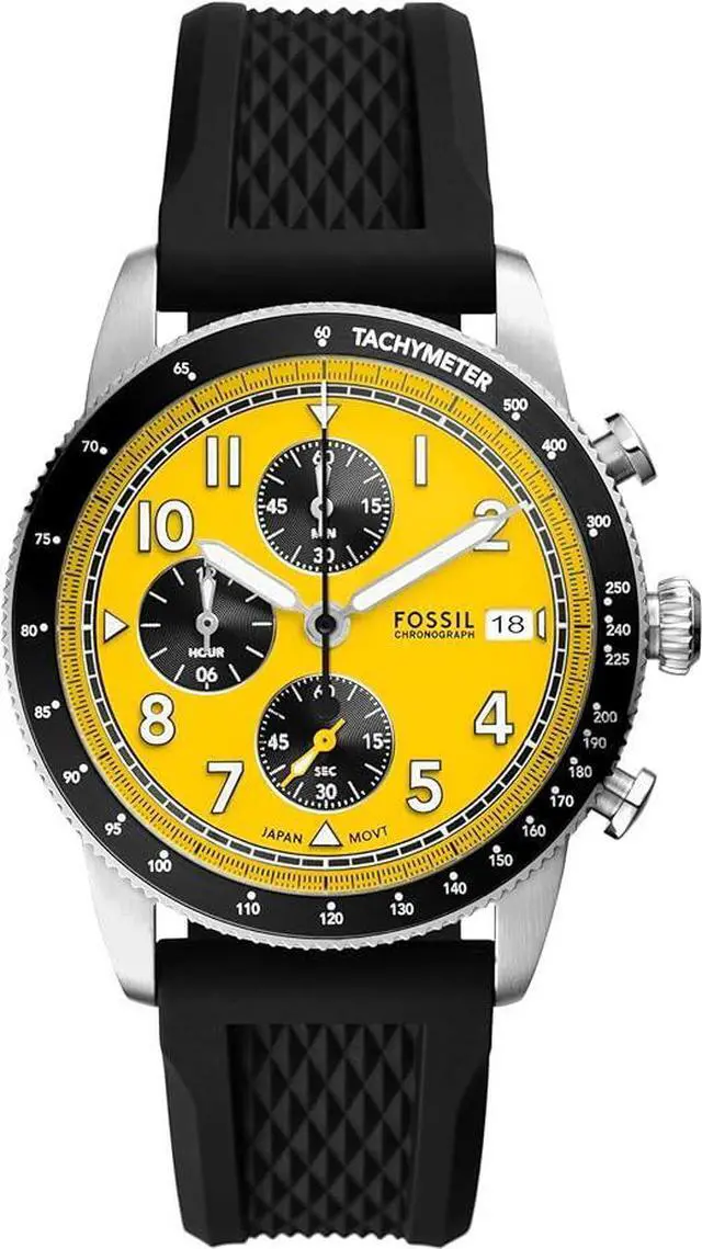 Alt view image 5 of 7 - Fossil Sport Chronograph Silicone Strap Yellow Dial Quartz Men's Watch FS6044