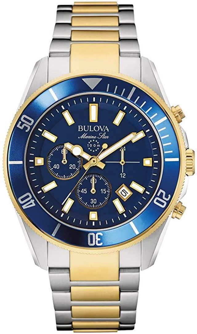 Bulova 98B230 Men's Marine Star Blue Dial Two Tone Steel Chronograph ...