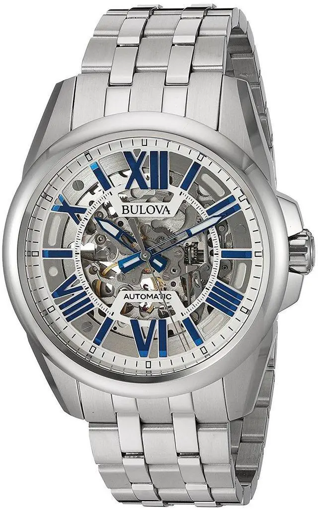 Alt view image 8 of 8 - Bulova Skeleton Mens Silver Dial Stainless Steel Automatic Watch 96A187