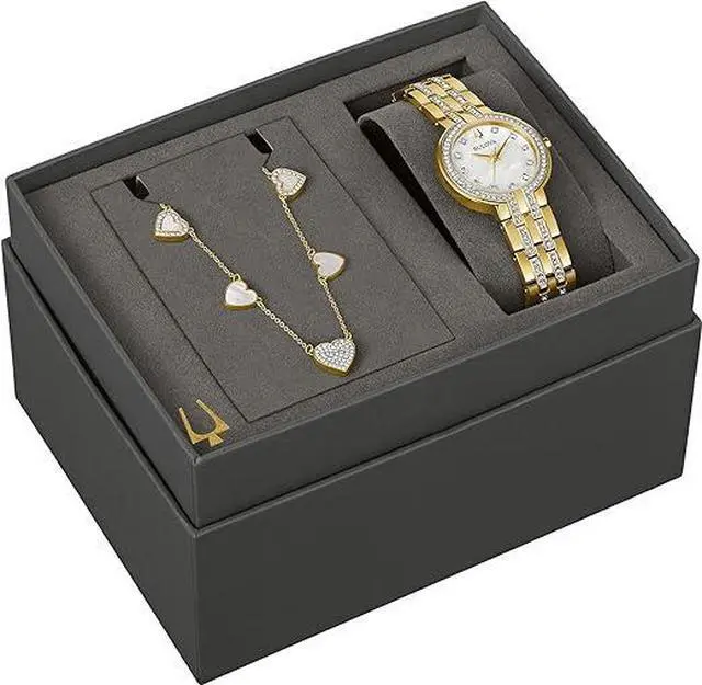 Alt view image 2 of 3 - Bulova Crystal Collection Ladies Watch & Necklace Gift Set