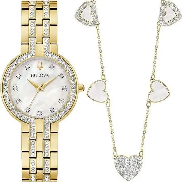 Alt view image 3 of 3 - Bulova Crystal Collection Ladies Watch & Necklace Gift Set