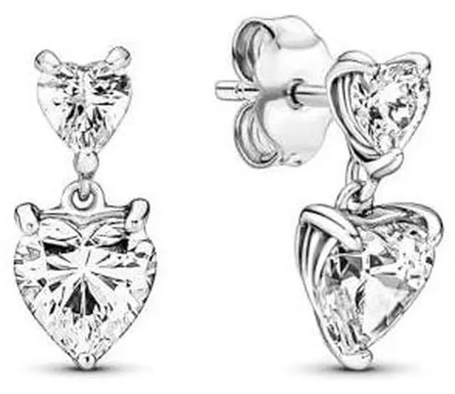 Alt view image 2 of 3 - Pandora Double Heart Sparkling Stud Earrings
