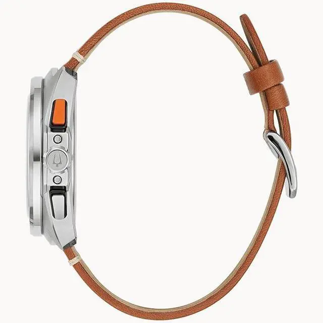 Alt view image 9 of 10 - Bulova Racer Chronograph Leather Strap Black Dial Quartz 98B427 100M Men's Watch