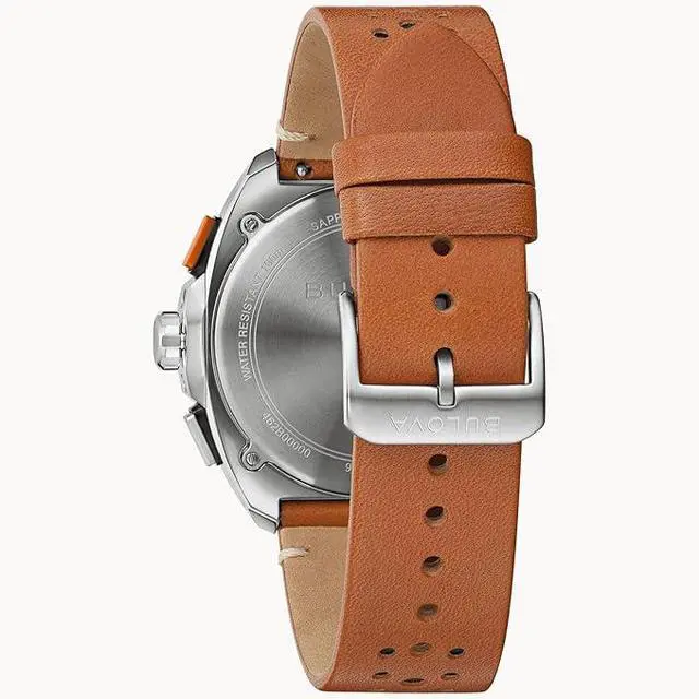 Alt view image 10 of 10 - Bulova Racer Chronograph Leather Strap Black Dial Quartz 98B427 100M Men's Watch