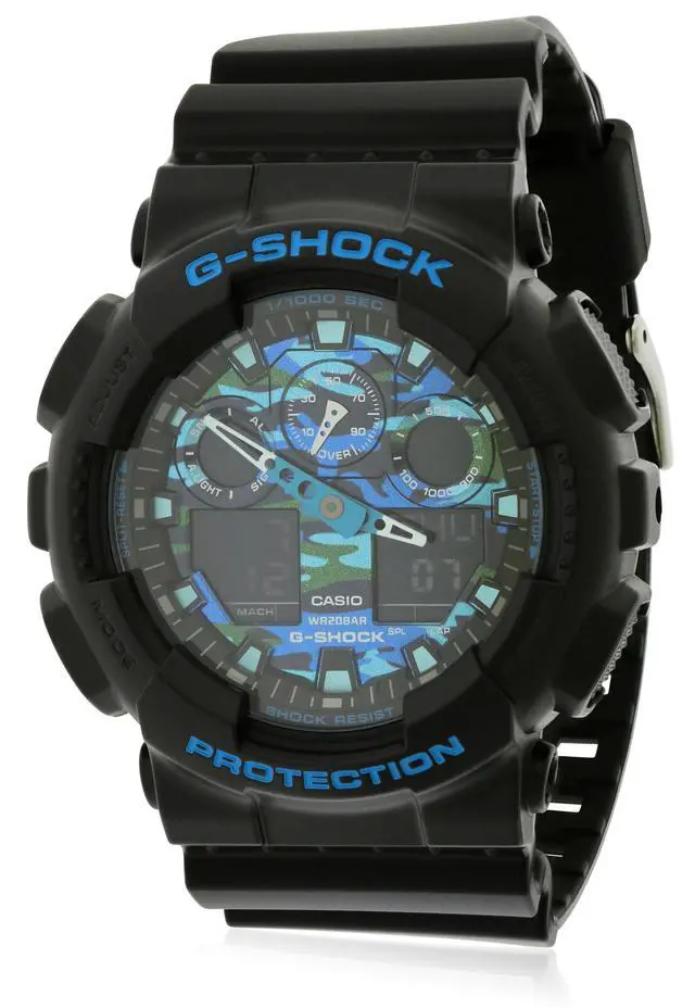 Alt view image 8 of 10 - Casio G-Shock Black and Blue Ana-Digi Sports Watch GA100CB-1A
