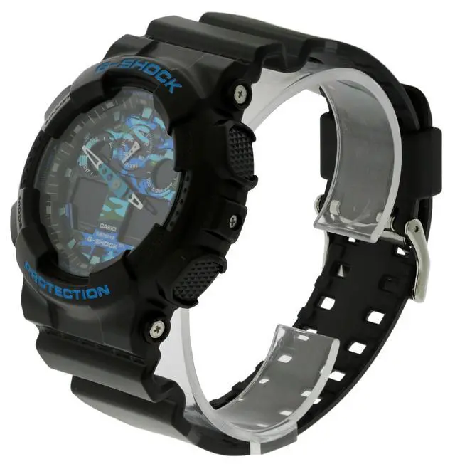 Alt view image 10 of 10 - Casio G-Shock Black and Blue Ana-Digi Sports Watch GA100CB-1A