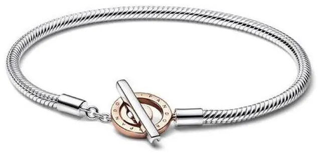 Main image of Pandora Signature Two-tone Logo T-Bar Snake Chain Bracelet