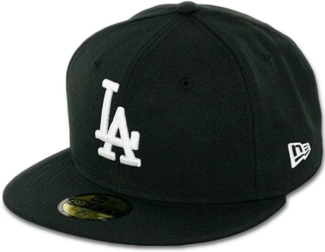 Main image of New Era 11591149: Los Angeles Dodgers Basic Black/White 59FIFTY Fitted Cap (7 3/8)