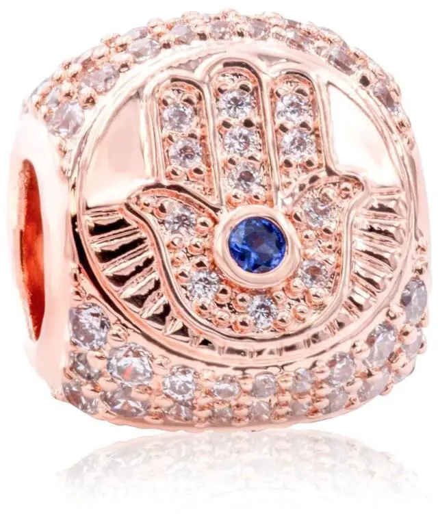 Alt view image 3 of 3 - Pandora Hamsa All-seeing Eye & Feather Three-sided Charm