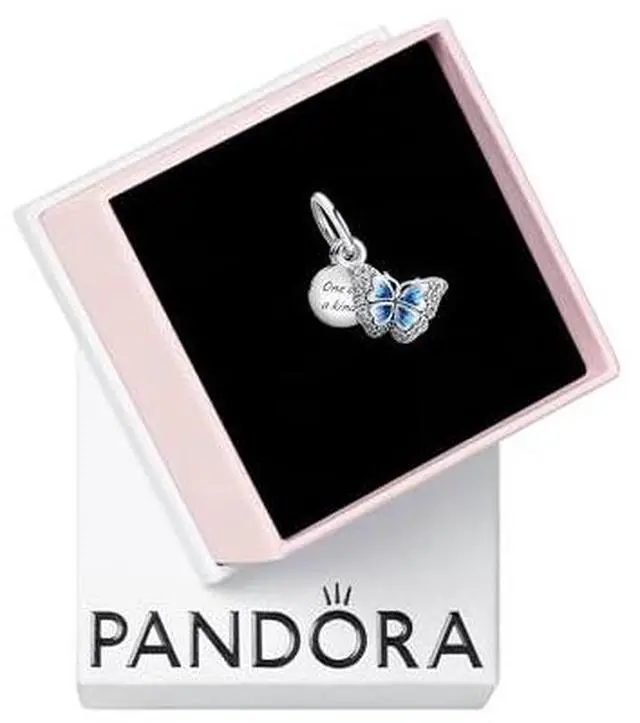Alt view image 2 of 3 - Pandora Moments Blue Butterfly Quote Double Dangle Charm