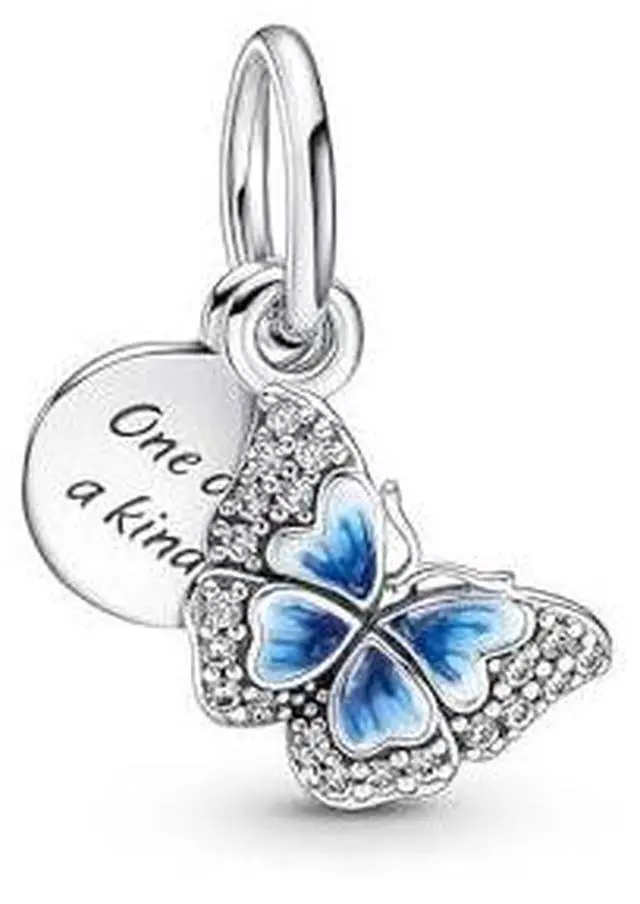 Alt view image 3 of 3 - Pandora Moments Blue Butterfly Quote Double Dangle Charm