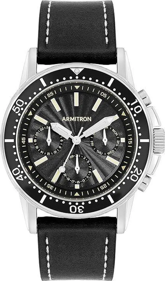 Main image of Armitron Black Bezel Black Leather Analog Chronograph Mens Watch