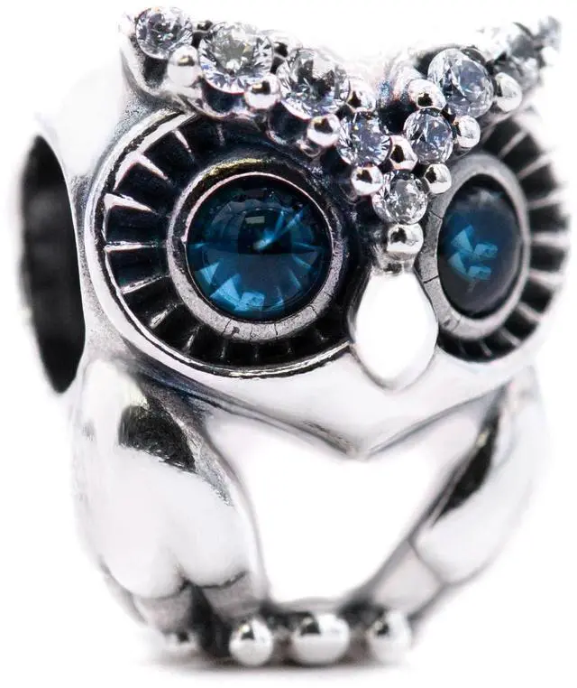 Alt view image 3 of 3 - PANDORA Owl Sterling Silver Charm With Bright Cobalt Blue Crystal -