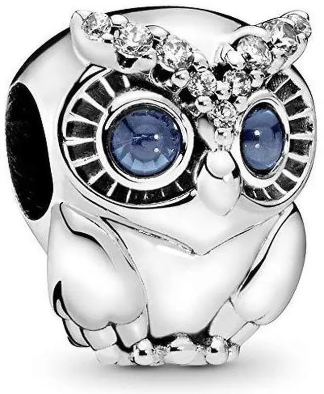 Alt view image 2 of 3 - PANDORA Owl Sterling Silver Charm With Bright Cobalt Blue Crystal -