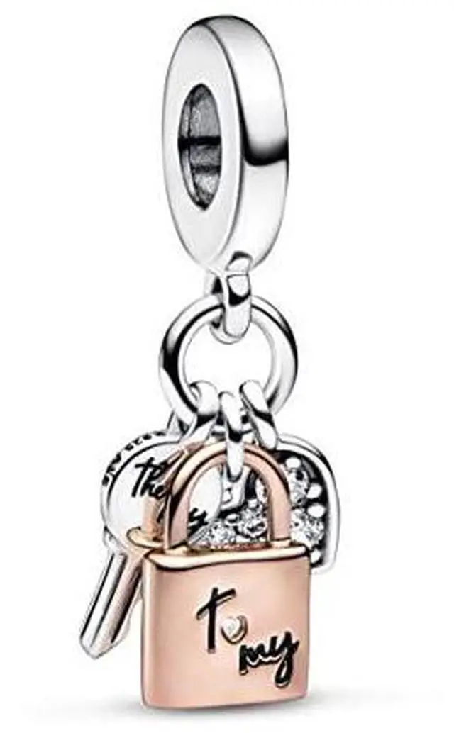 Main image of Pandora Two-tone Key Padlock & Heart Triple Dangle Charm