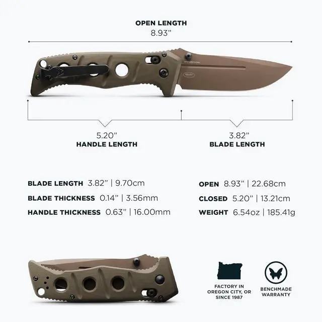 Alt view image 2 of 2 - Benchmade Adamas - OD Green G10 - Drop-Point Tactical Folding Knife - Flat Earth CPM-CruWear Blade