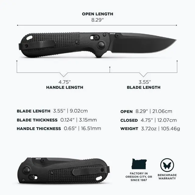 Alt view image 2 of 3 - Benchmade Redoubt - Black Grivory - Drop-Point Folding Knife - Black CPM-D2 Blade & AXIS Lock