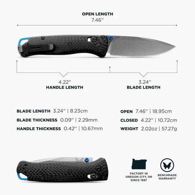 Alt view image 3 of 3 - Benchmade Bugout - Carbon Fiber Ultralight Folding Knife - Satin CPM-S90V Super Steel
