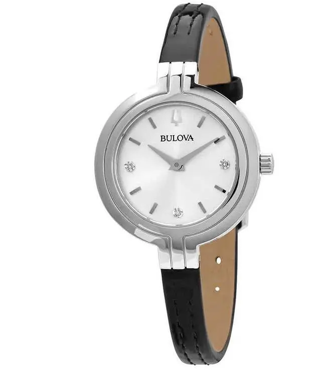 Alt view image 6 of 7 - bulova rhapsodyquartz ladies watch, stainless steel with black leather strapdiamond , silver-tone (model: 96p211)