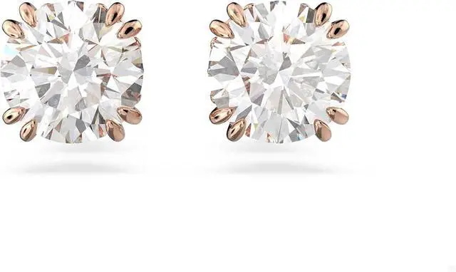 Alt view image 2 of 3 - Swarovski Stilla Stud Earrings Round Cut White Rose Gold-tone Plated