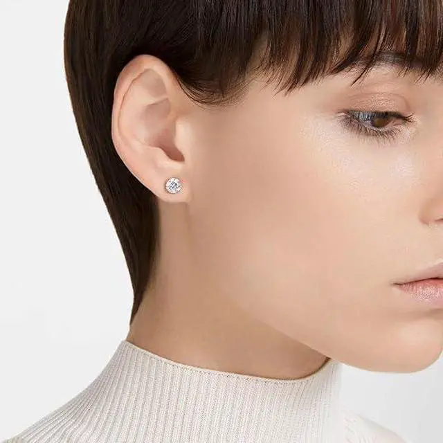 Alt view image 3 of 3 - Swarovski Stilla Stud Earrings Round Cut White Rose Gold-tone Plated
