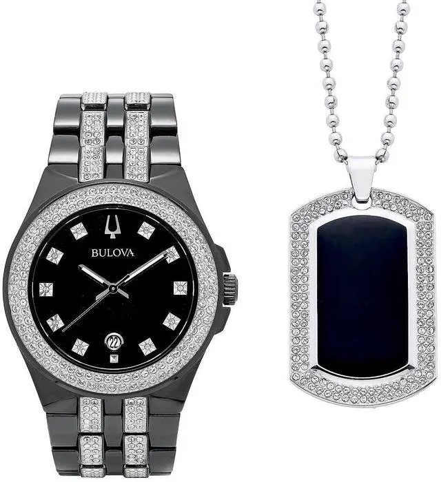 Main image of Bulova Crystal Black Dial Mens Watch