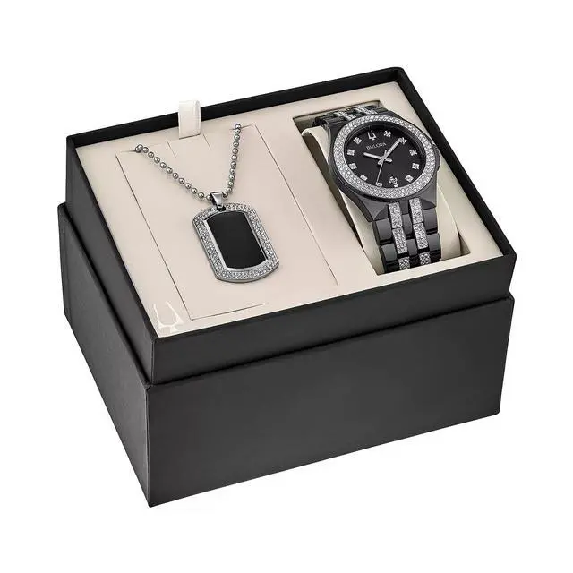 Alt view image 2 of 3 - Bulova Crystal Black Dial Mens Watch