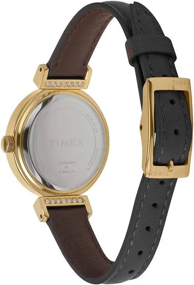 Alt view image 3 of 3 - Timex Trend 31mm Black Leather Gold-Tone Ladies Watch