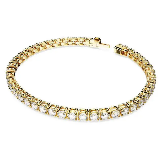 Alt view image 3 of 3 - Swarovski Matrix Tennis Bracelet - Round Cut - White - Gold-tone Plated - Large