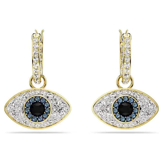 Alt view image 3 of 3 - Swarovski Symbolica Drop Earrings - Evil Eye - Blue - Gold-tone Plated - Medium