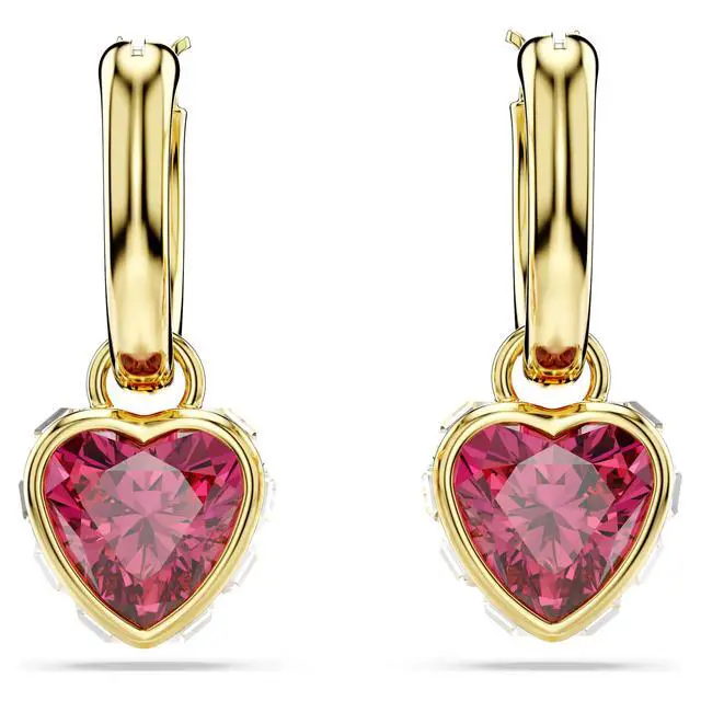 Alt view image 3 of 3 - Swarovski Chroma Drop Earrings - Heart - Red - Gold-tone Plated