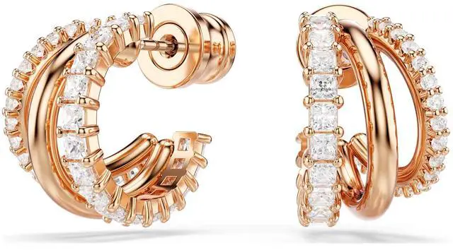 Main image of Swarovski Hyperbola Hoop Earrings - Mixed Cuts - Mini - White - Rose Gold-tone Plated