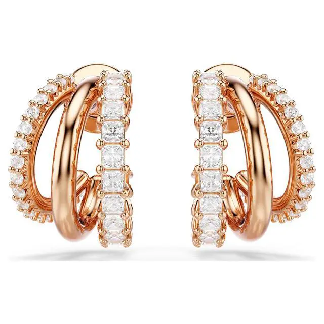 Alt view image 2 of 2 - Swarovski Hyperbola Hoop Earrings - Mixed Cuts - Mini - White - Rose Gold-tone Plated