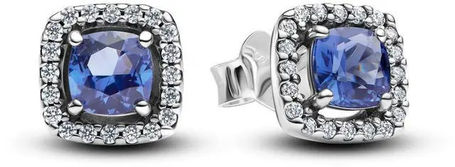 Main image of Pandora Timeless Sparkling Square Blue Halo Stud Earrings