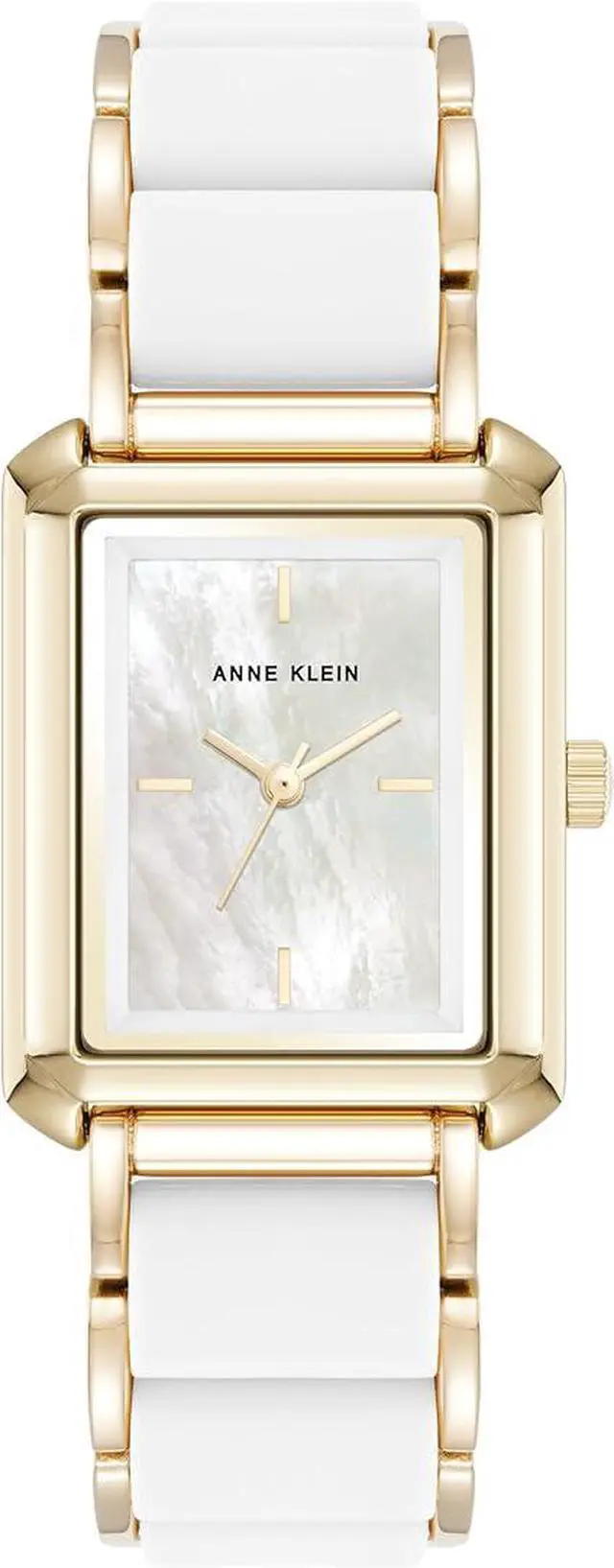 Main image of Anne Klein Gold-Tone Rectangular White Mother-of-Pearl Silicone Ladies Watch