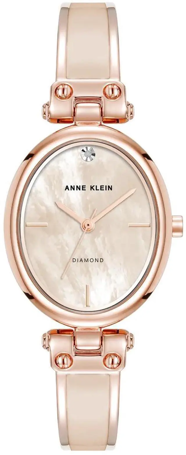 Main image of Anne Klein Rose Gold-Tone Oval Bangle Diamond Accent Ladies Watch