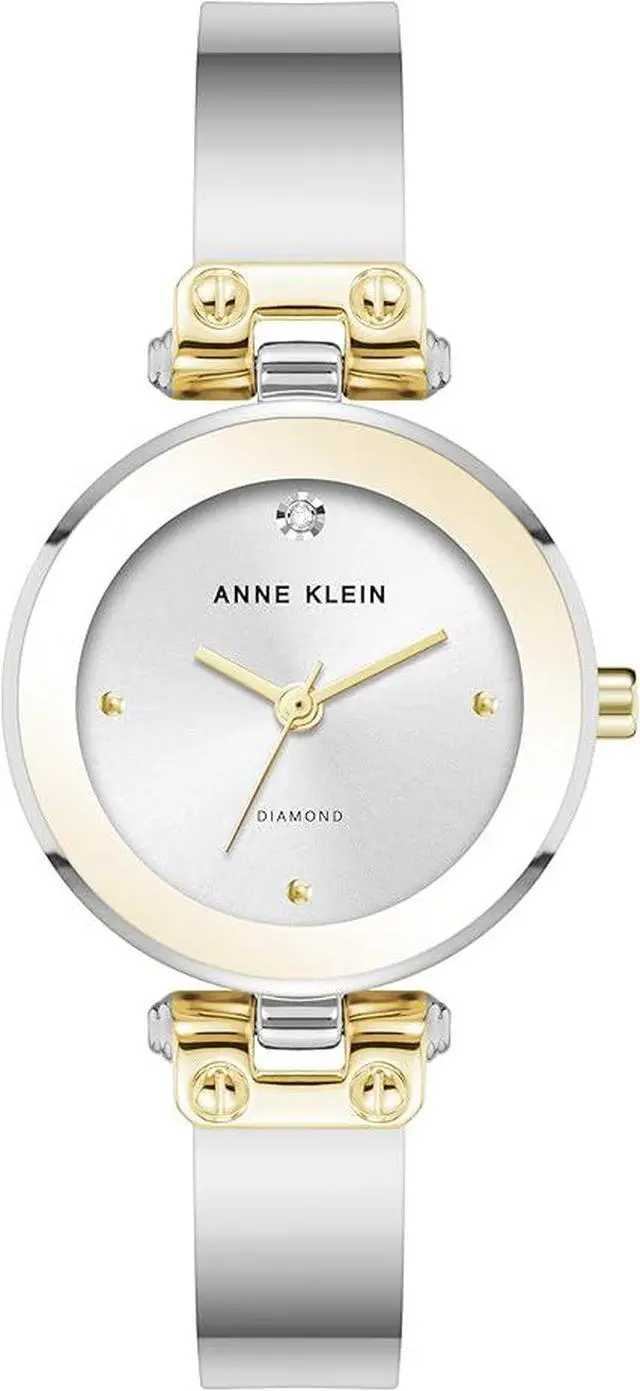 Main image of Anne Klein Silver-Tone Sunray Dial Bangle Diamond Accent Ladies Watch
