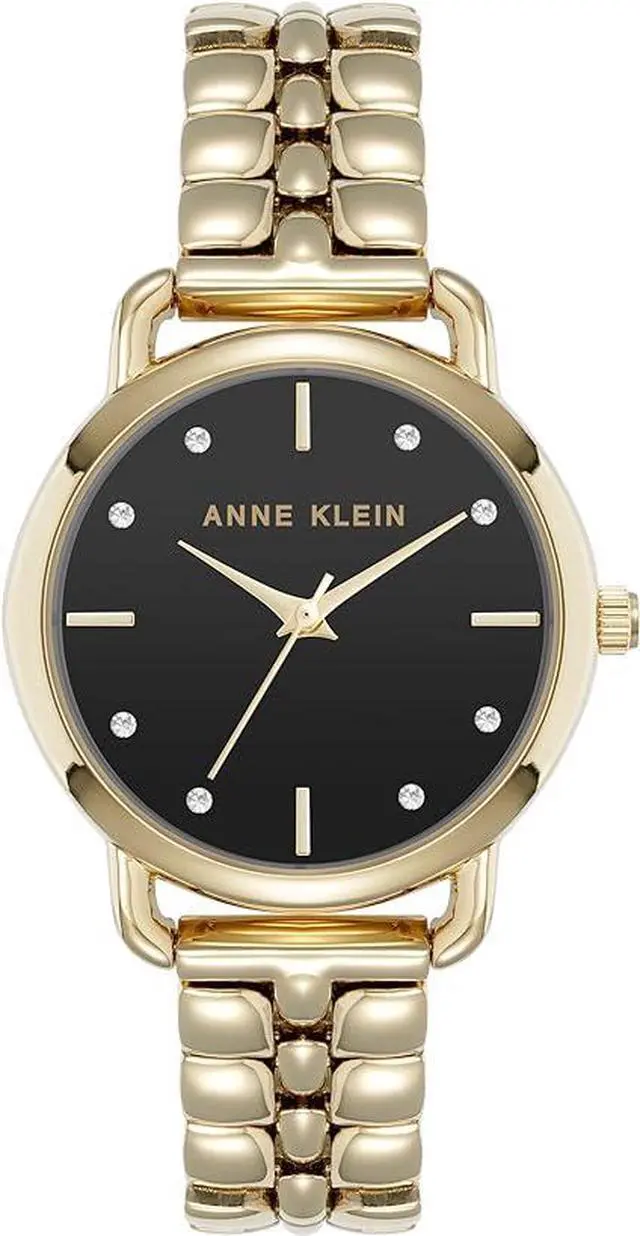 Main image of Anne Klein Gold-Tone Black Dial Crystal Accented Link Bracelet Ladies Watch