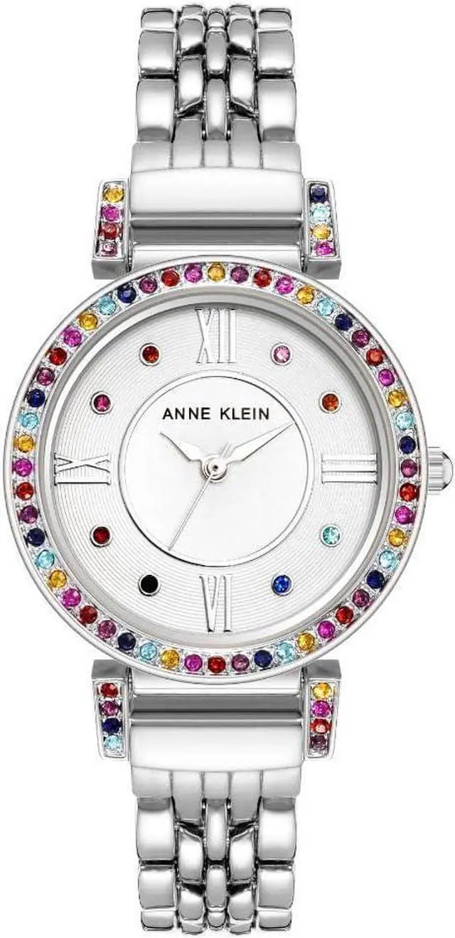 Main image of Anne Klein Silver-Tone Rainbow Crystal Bezel Ladies Watch AK-2929RBSV
