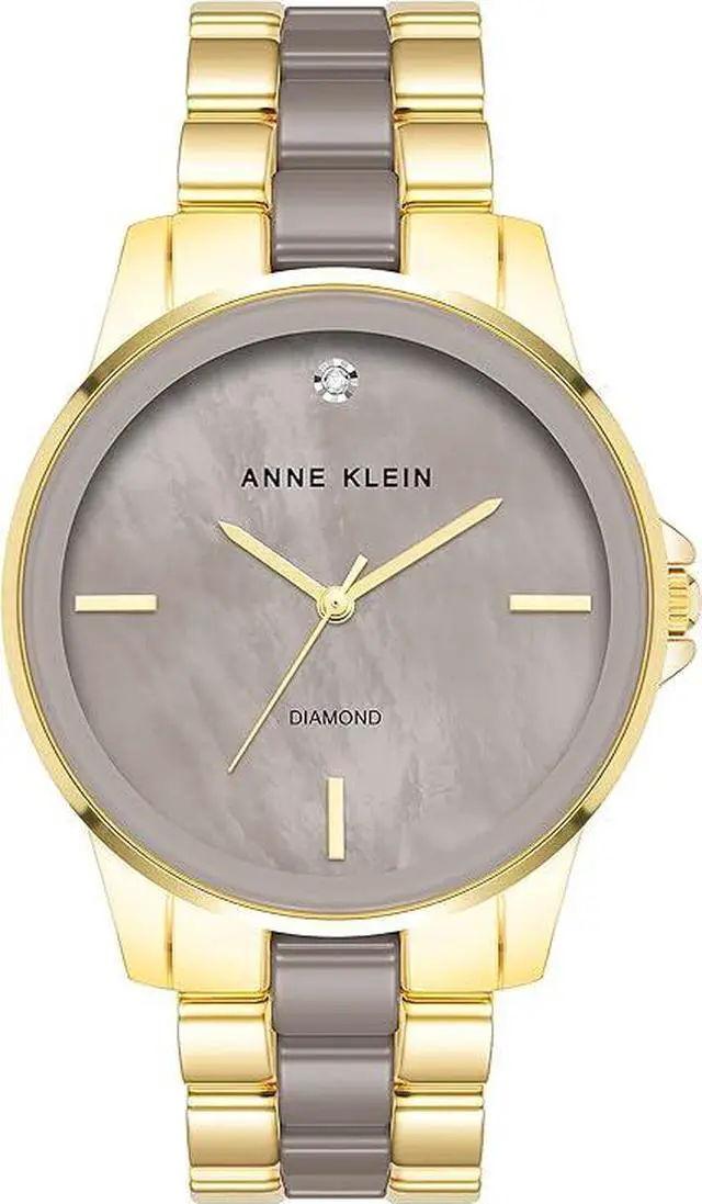 Main image of Anne Klein Gold-Tone Taupe Ceramic Link Bracelet Diamond Accent Ladies Watch